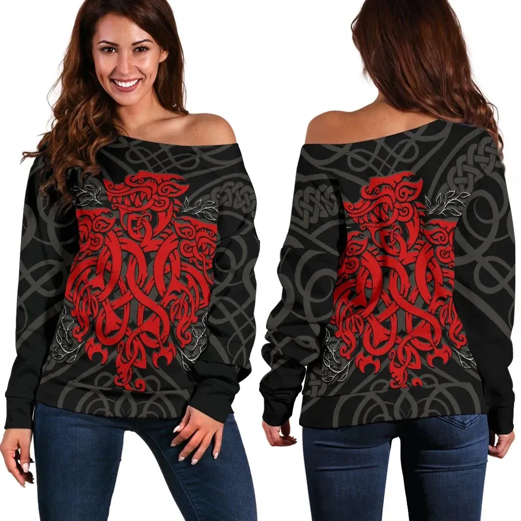 Celtic Three Dragon Women's Off Shoulder Sweater