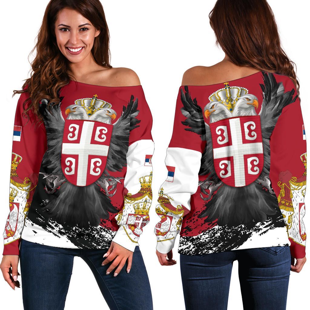 Serbia Off Shoulder Sweater Serbian Eagle Tattoo