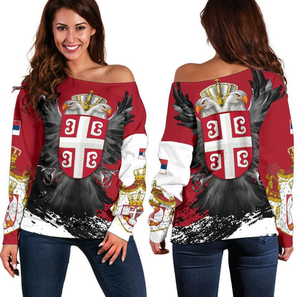 Serbia Off Shoulder Sweater Serbian Eagle Tattoo