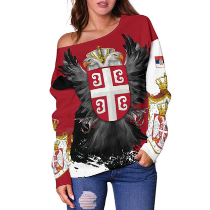 Serbia Off Shoulder Sweater Serbian Eagle Tattoo