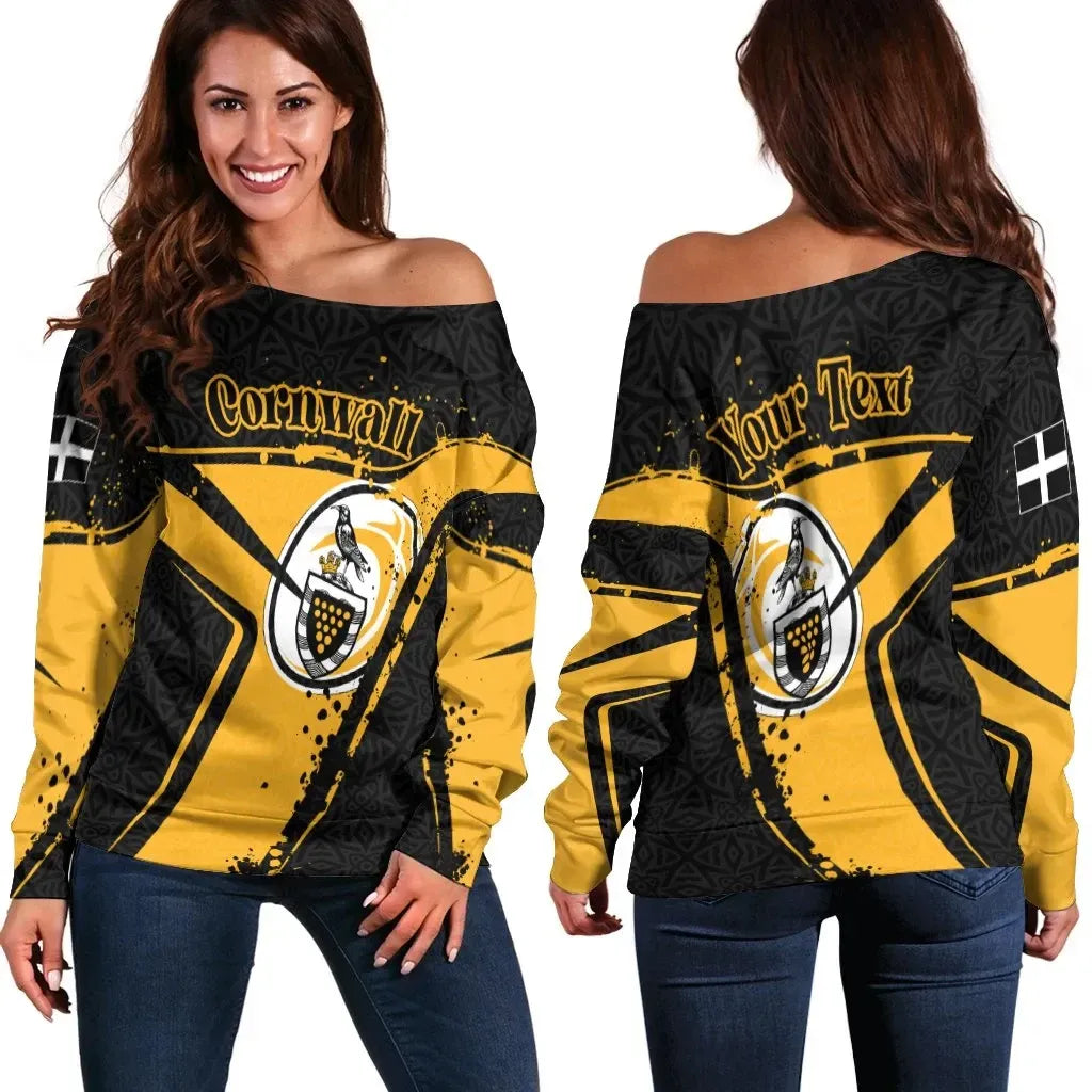 Custom Text Cornwall Rugby Personalised Women's Off Shoulder Sweater Cornish Rugby
