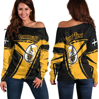 Custom Text Cornwall Rugby Personalised Women's Off Shoulder Sweater Cornish Rugby