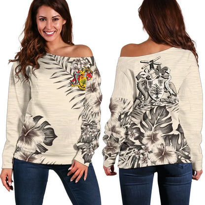 Barbados The Beige Hibiscus Off Shoulder Sweater