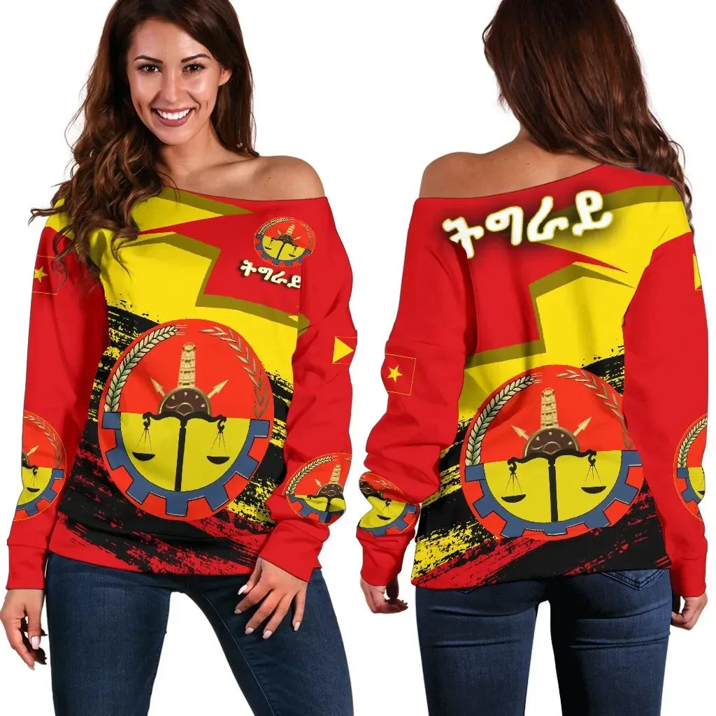 Tigray Coat Of Arms And Flag Women's Off Shoulder Sweate