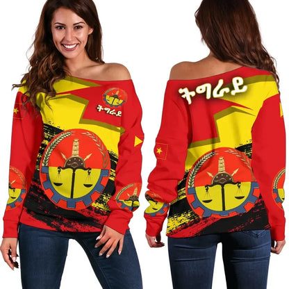 Tigray Coat Of Arms And Flag Women's Off Shoulder Sweate