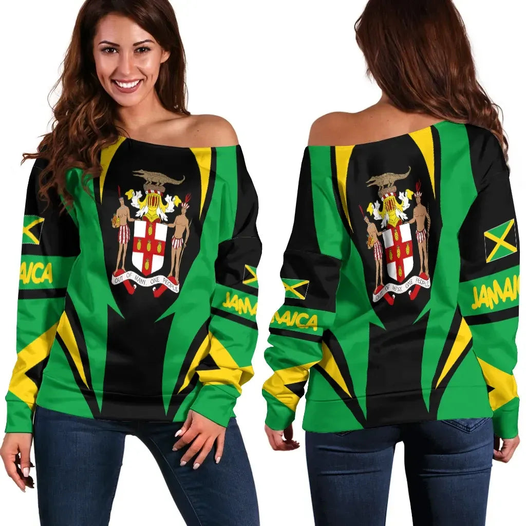 Jamaica Off Shoulder Sweater Action Flag