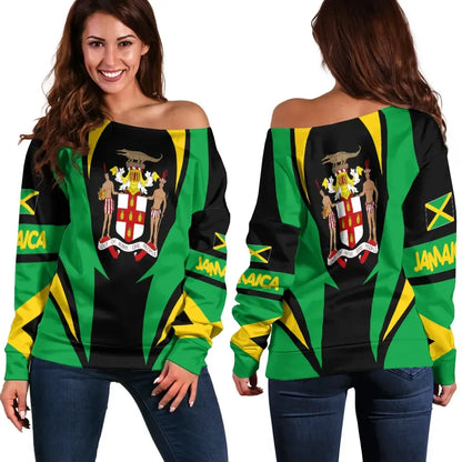 Jamaica Off Shoulder Sweater Action Flag
