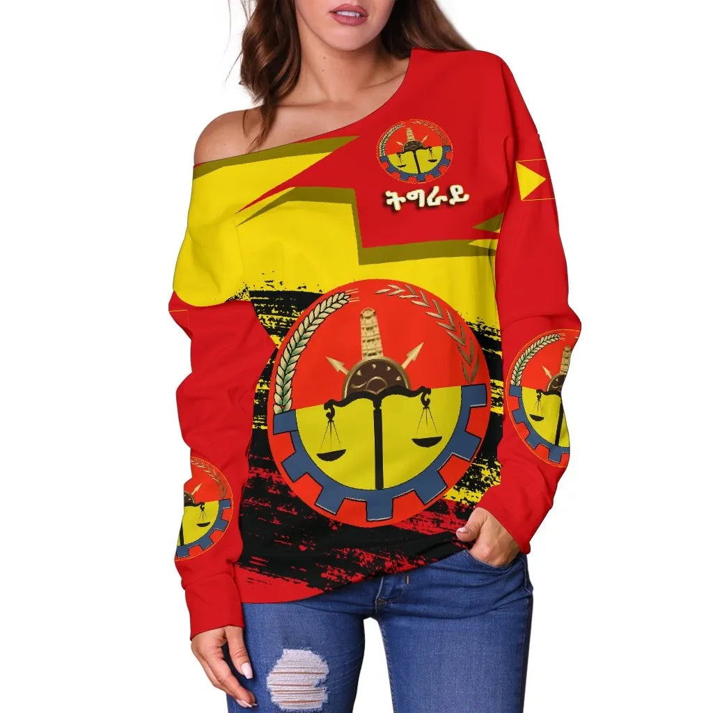 Tigray Coat Of Arms And Flag Women's Off Shoulder Sweate