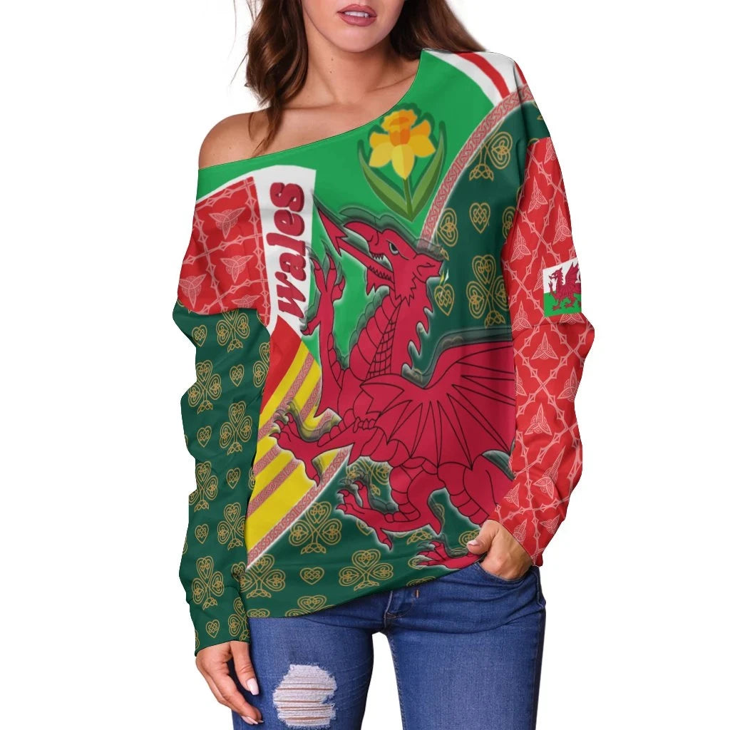 Celtic Wales Off Shoulder Cymru Dragon and Daffodils