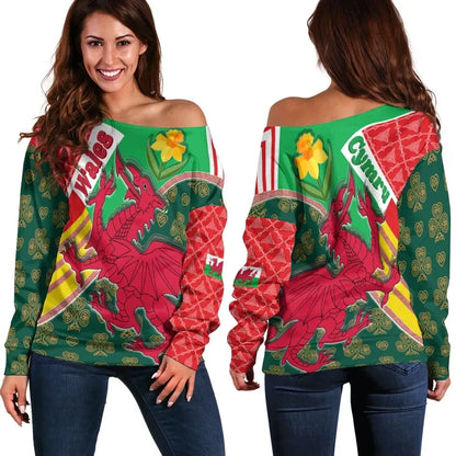 Celtic Wales Off Shoulder Cymru Dragon and Daffodils