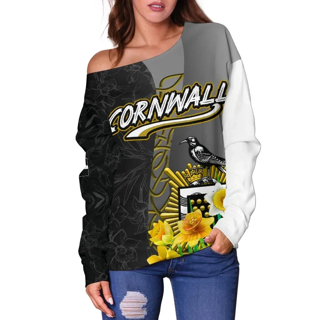 Cornwall Celtic Women's Off Shoulder Sweater Daffodil With Seal