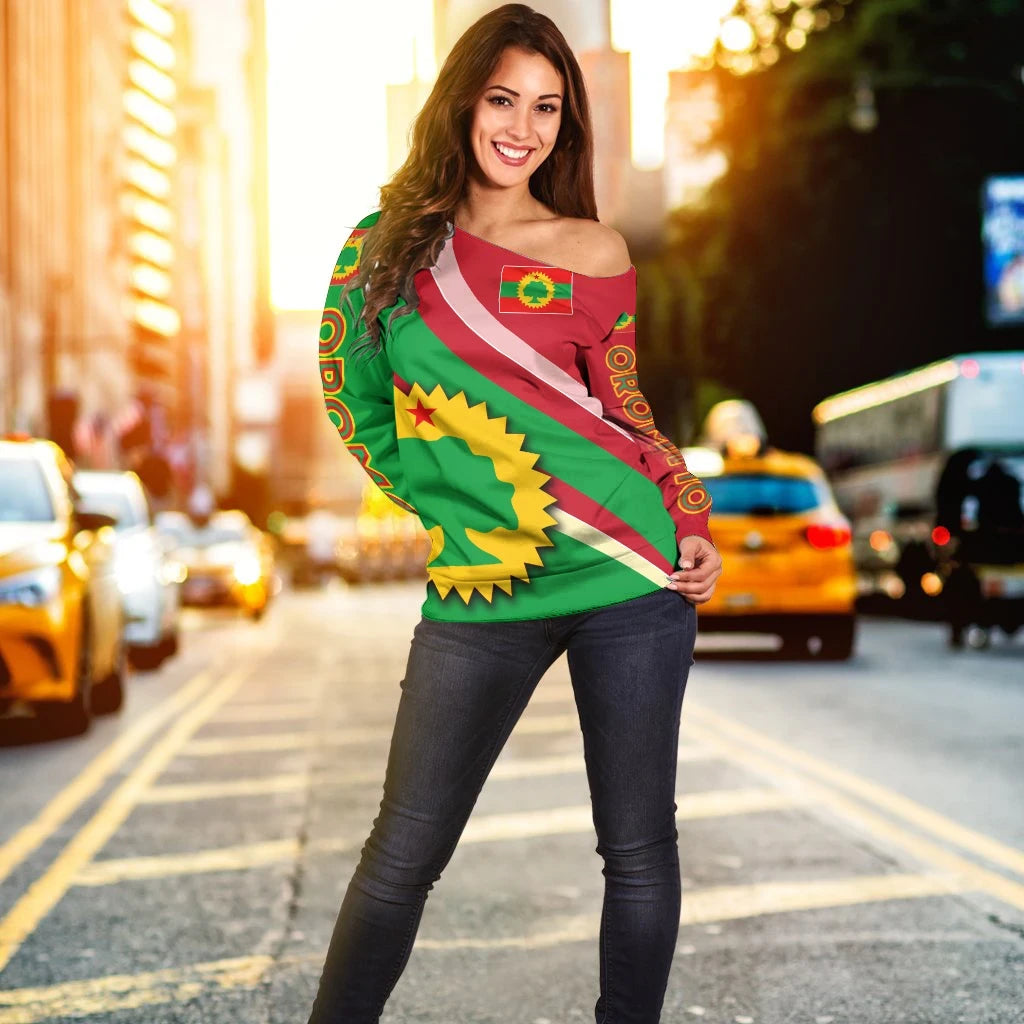 Oromo Women's Off Shoulder Sweater Speacial Flag