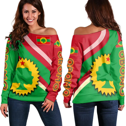 Oromo Women's Off Shoulder Sweater Speacial Flag
