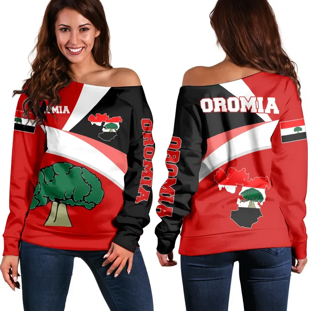 Oromia Off Shoulder Sweater Oromia Flag Maps Red