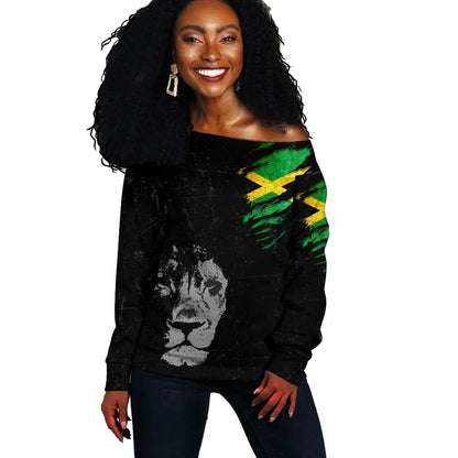 Jamaica Lion Off Shoulder Sweater Special Grunge Style