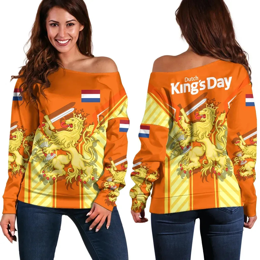 Netherlands Lion Coat Of Arms Women's Off Shoulder Sweater