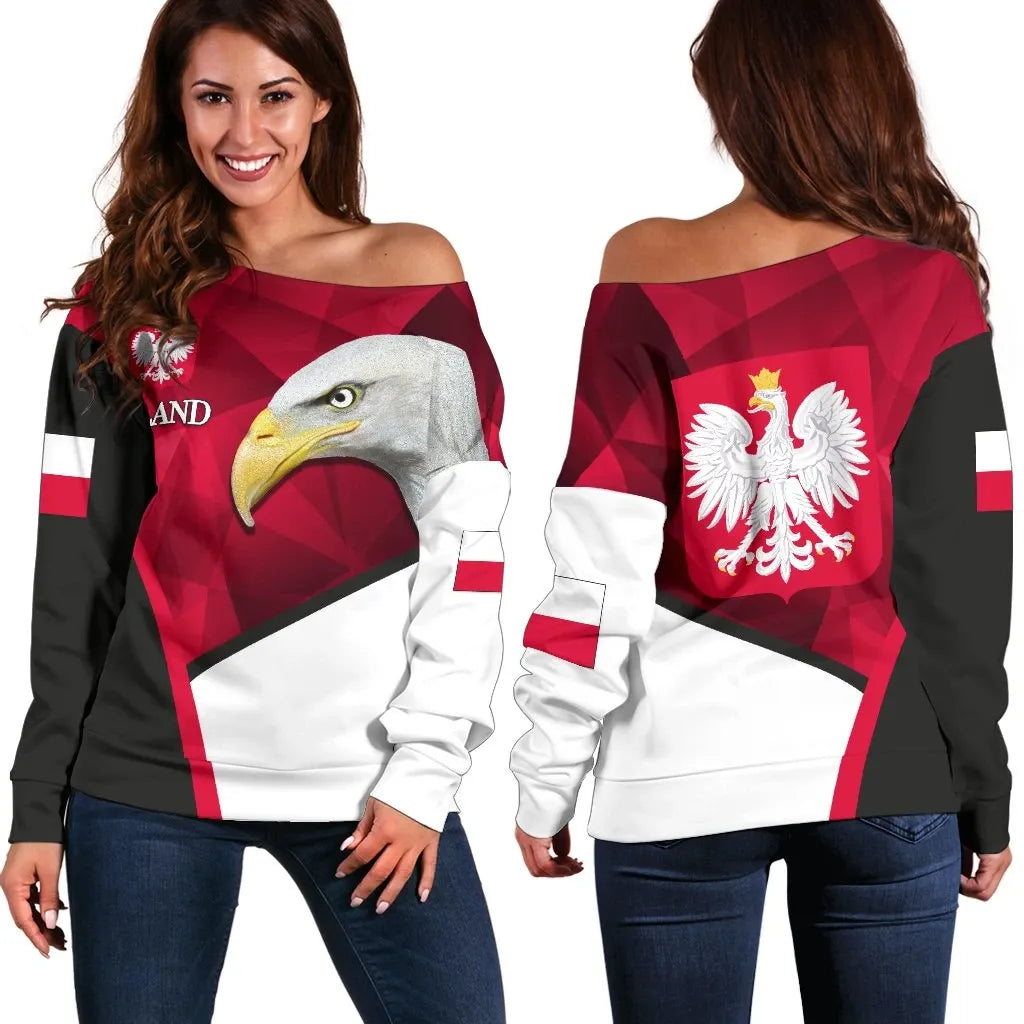 Poland Women Off Shoulder Sweater White Eagle Version