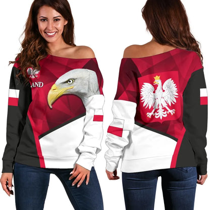 Poland Women Off Shoulder Sweater White Eagle Version