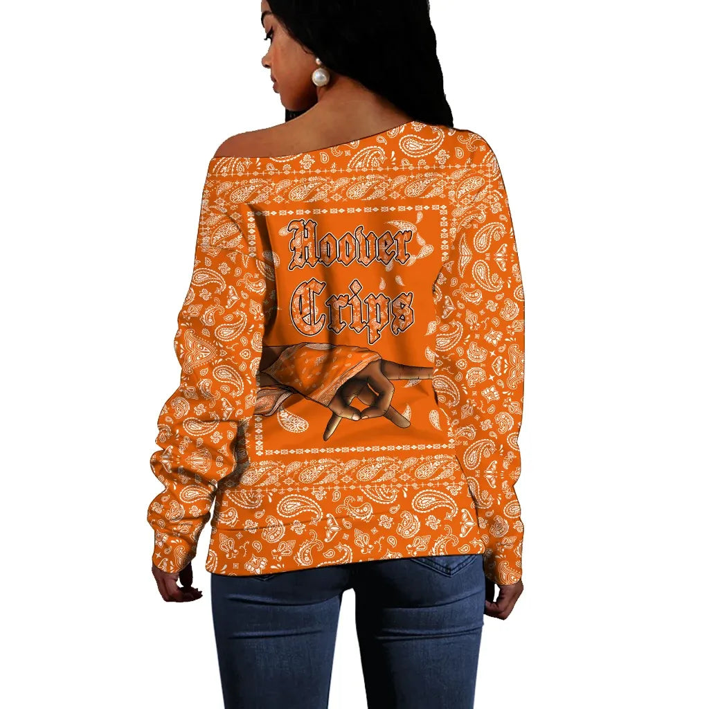 Hoover Crips Off Shoulder Sweater Orange Bandana