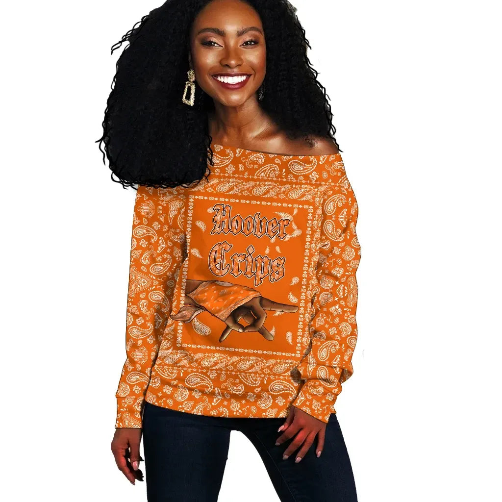 Hoover Crips Off Shoulder Sweater Orange Bandana