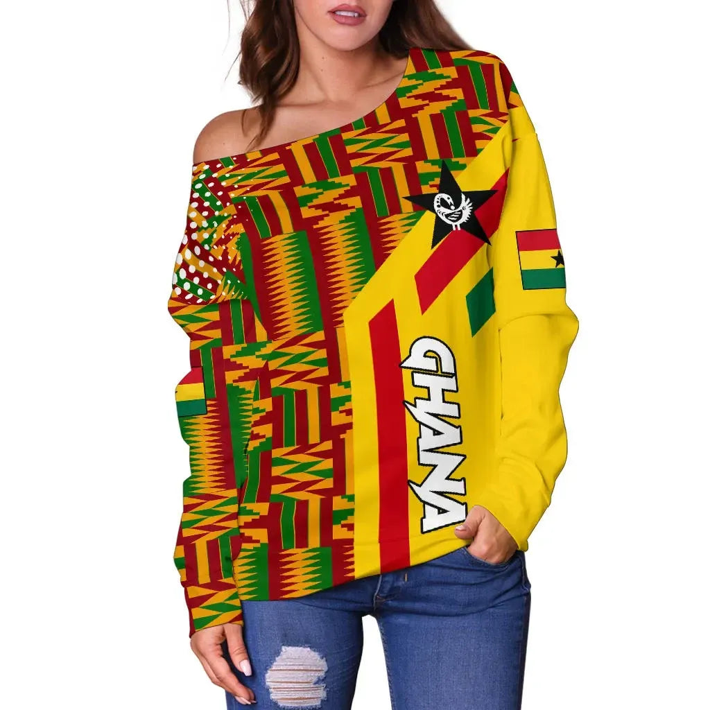 Ghana Off Shoulder Sweater Ankara Tops Striped Women
