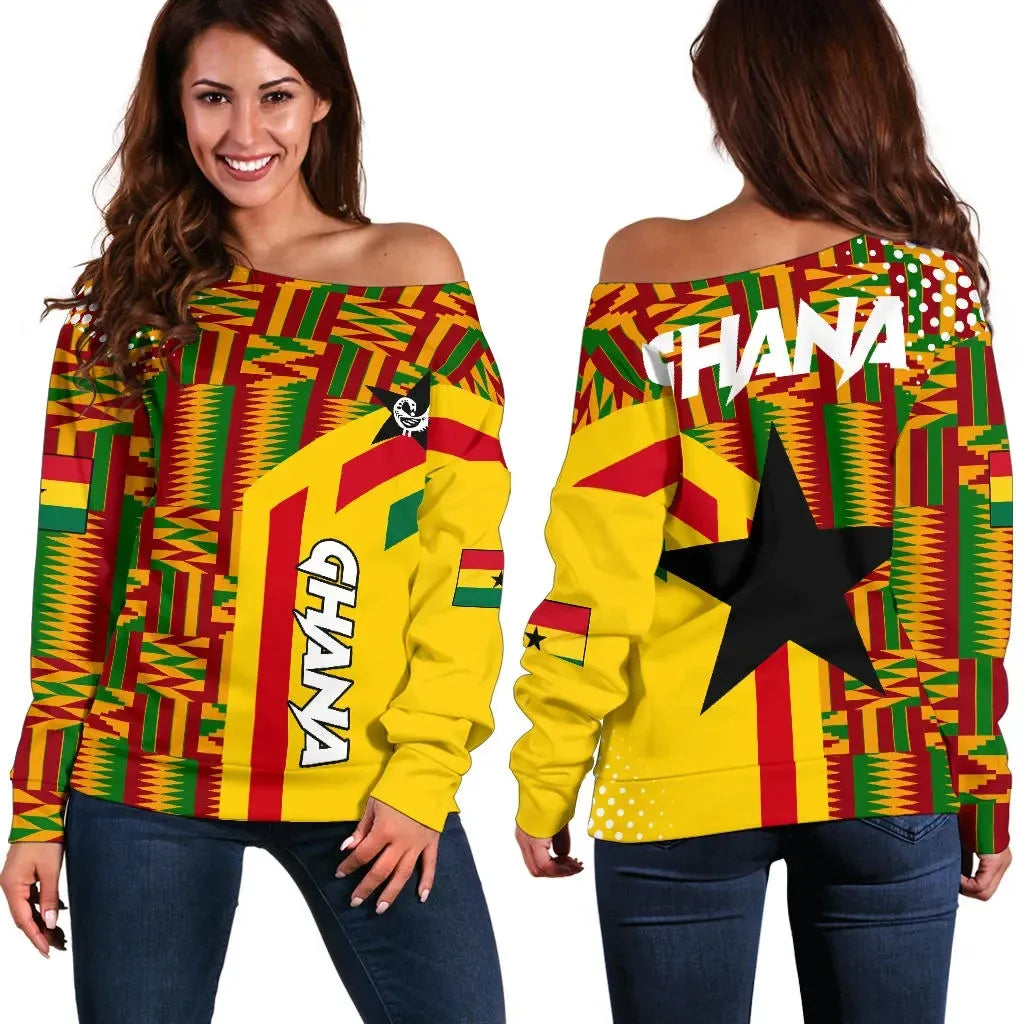 Ghana Off Shoulder Sweater Ankara Tops Striped Women