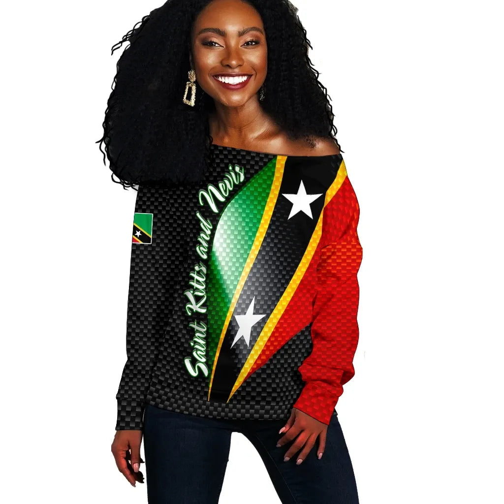 Saint Kitts and Nevis Women's Off Shoulder Sweater Saint Kitts and Nevis Flag