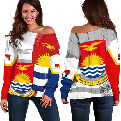 Kiribati Flag Coat Of Arm Women's Off Shoulder Sweater