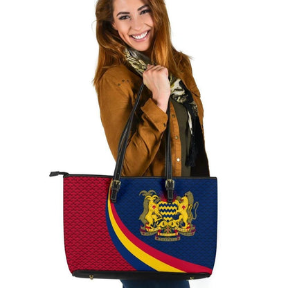 Chad Leather Tote Bag Chad Coat Of Arms And Flag Color