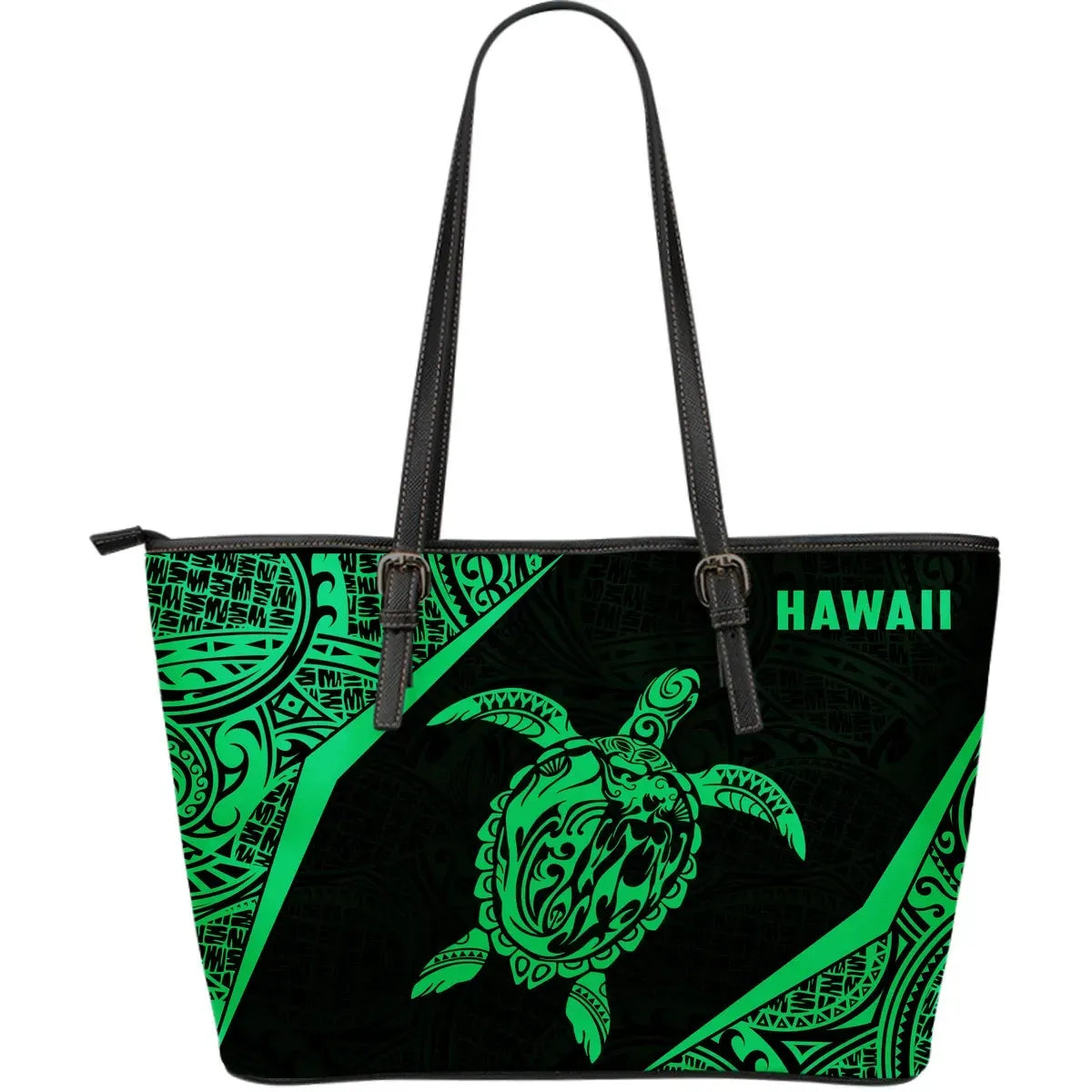 Hawaii Polynesian Leather Tote Bag Turtle Green Th1