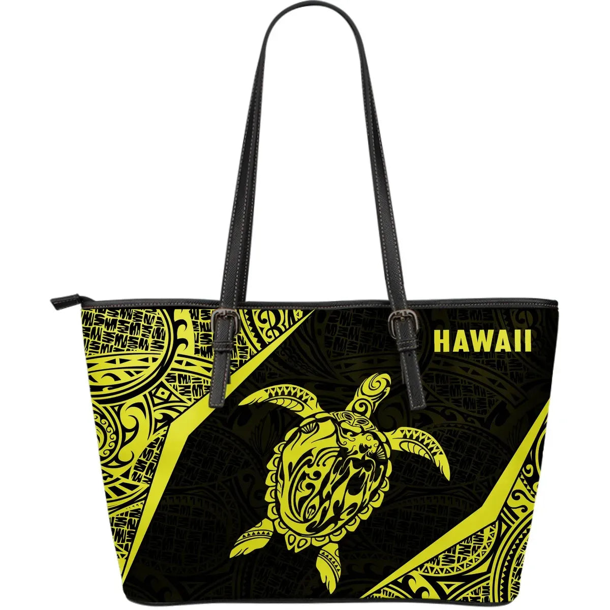 Hawaii Polynesian Leather Tote Bag Turtle Yellow Th1