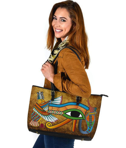 African Leather Tote Bag Egyptian Hieroglyphics And Gods Self Knowledge