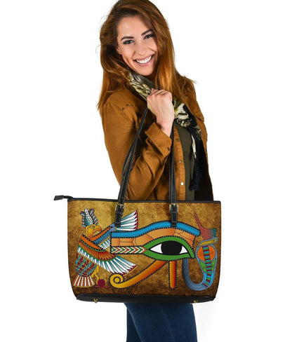 African Leather Tote Bag Egyptian Hieroglyphics And Gods Self Knowledge