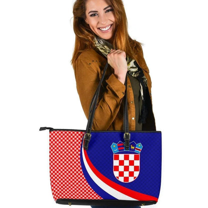 Croatia Leather Tote Bag Croatia Coat Of Arms And Flag Color