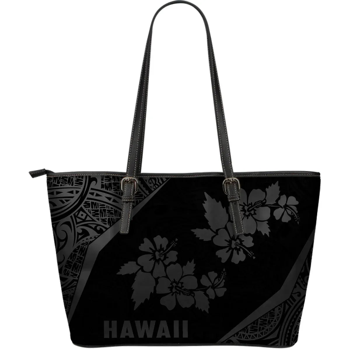 Hawaii Polynesian Leather Tote Bag Hibiscus Grey Th1