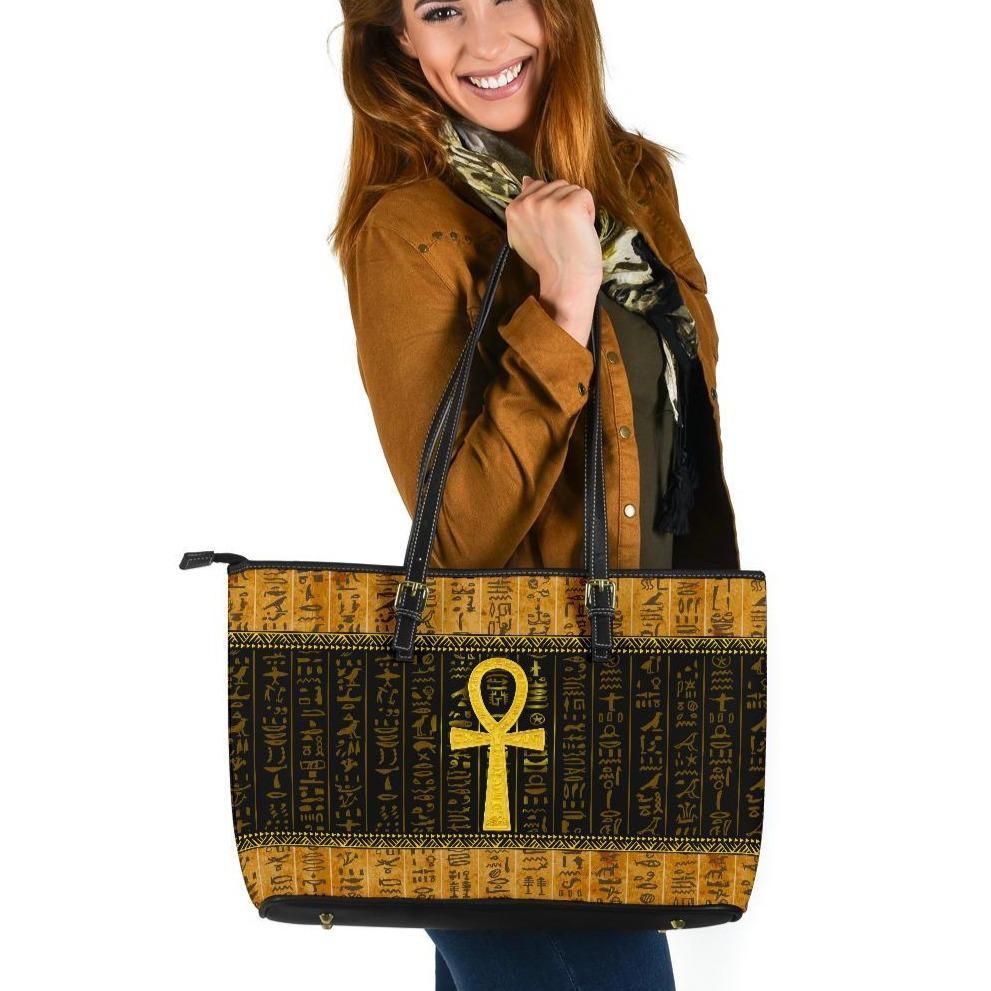 African Leather Tote Bag Ankh Egypt