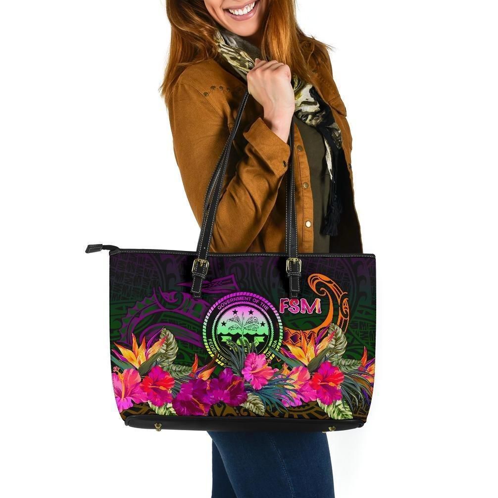 Federated States Of Micronesia Leather Tote Bag Summer Hibiscus