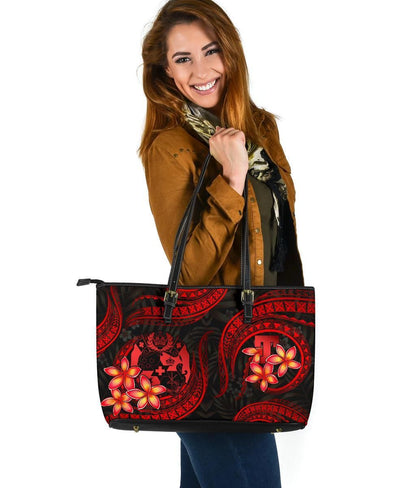 Tonga Polynesian Leather Tote Bag Red Plumeria