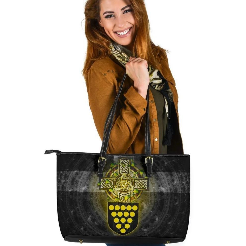 Cornwall Celtic Leather Tote Bag Cornwall Coat Of Arms With Celtic Cross