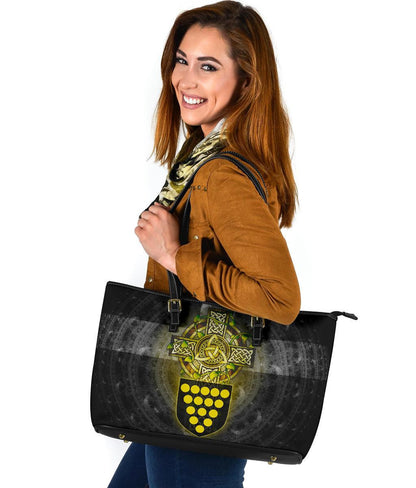 Cornwall Celtic Leather Tote Bag Cornwall Coat Of Arms With Celtic Cross