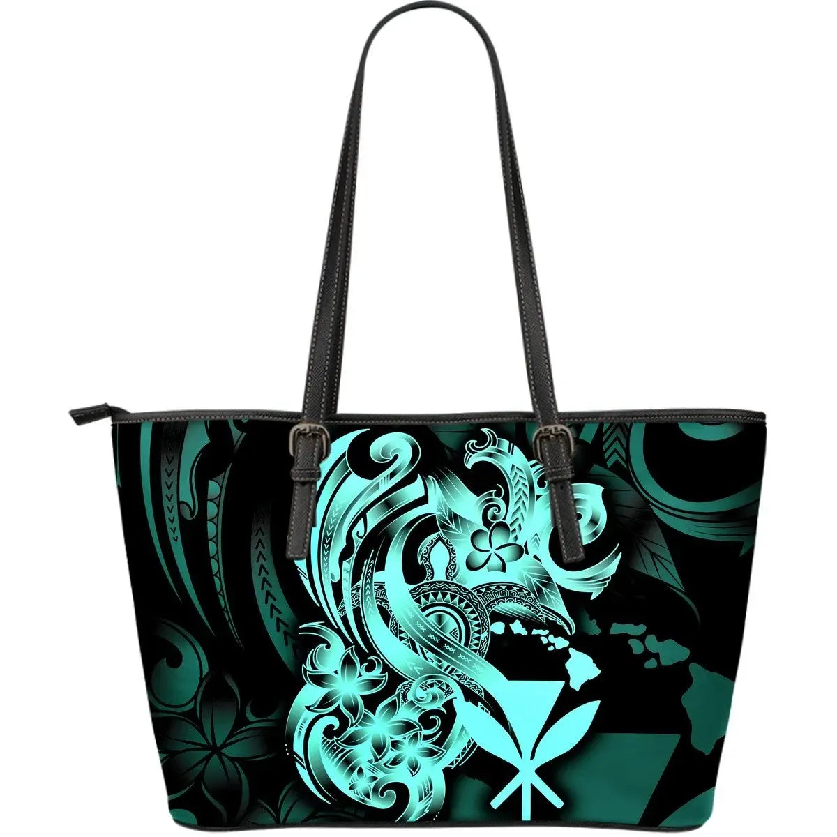 Polynesian Hawaii Leather Tote Bag Kanaka Maoli Blue Turtle