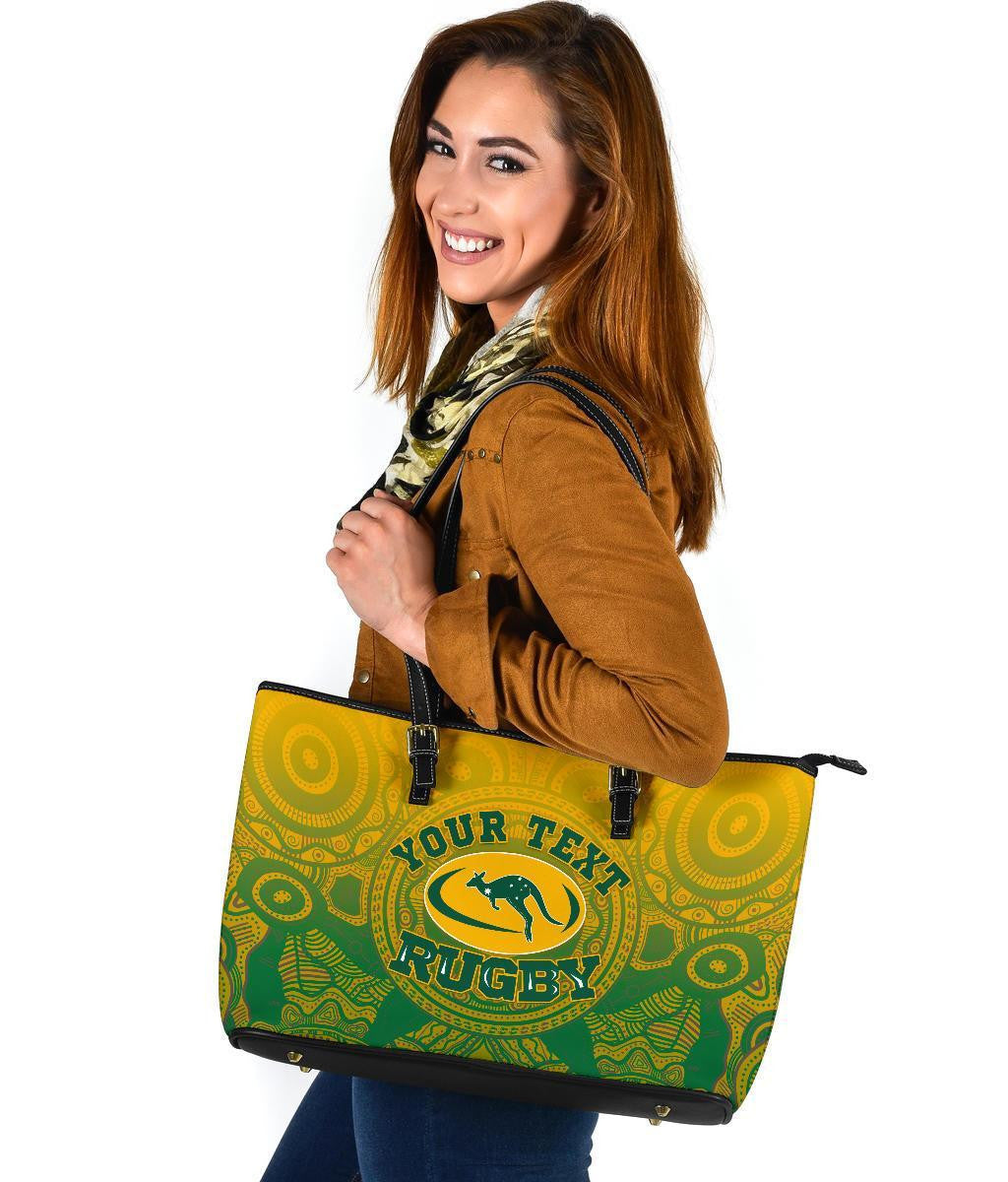 [Custom] Australia Aboriginal Leather Tote Bag, Australia Rugby And Coat Of Arms