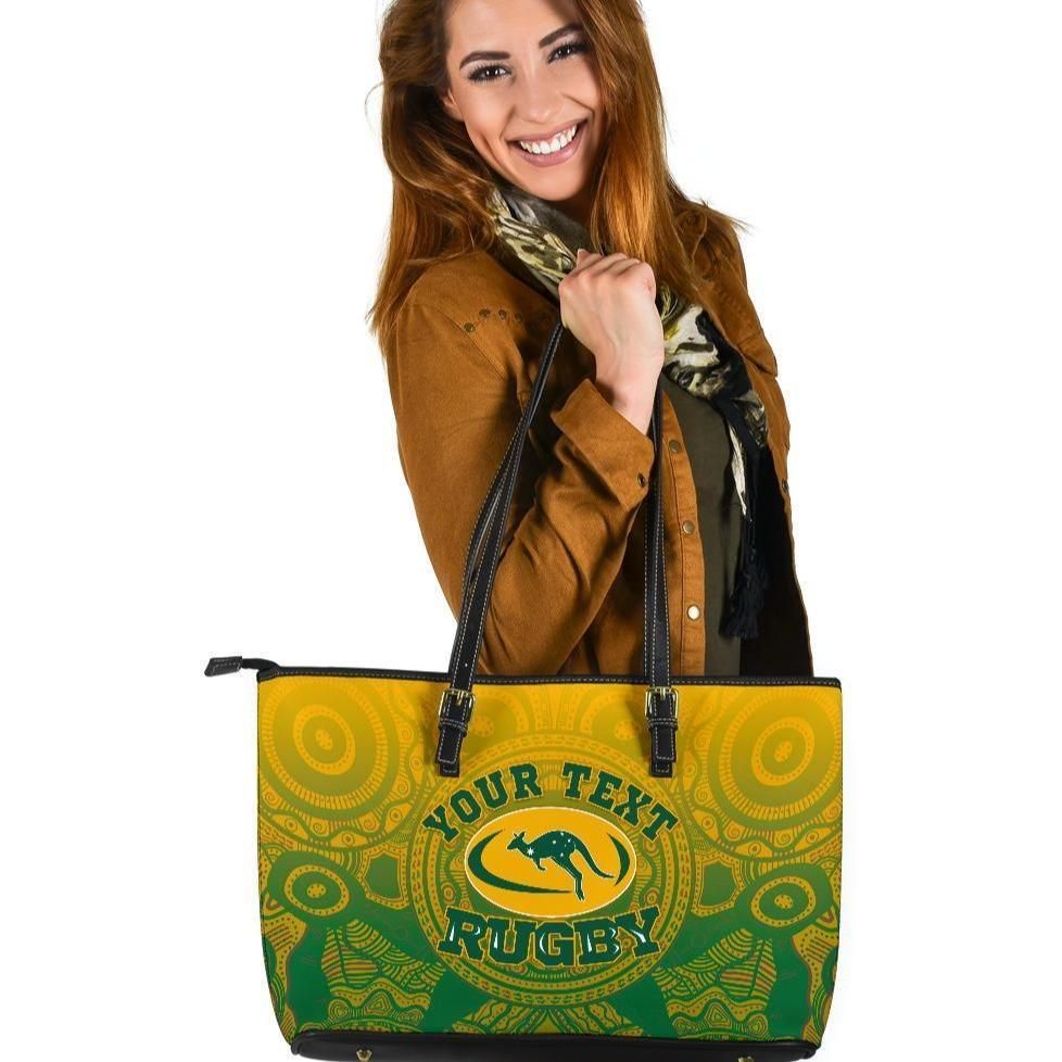 [Custom] Australia Aboriginal Leather Tote Bag, Australia Rugby And Coat Of Arms