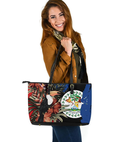 Belize Leather Tote Bag Belize National Flag With Toucan And Black Orchid