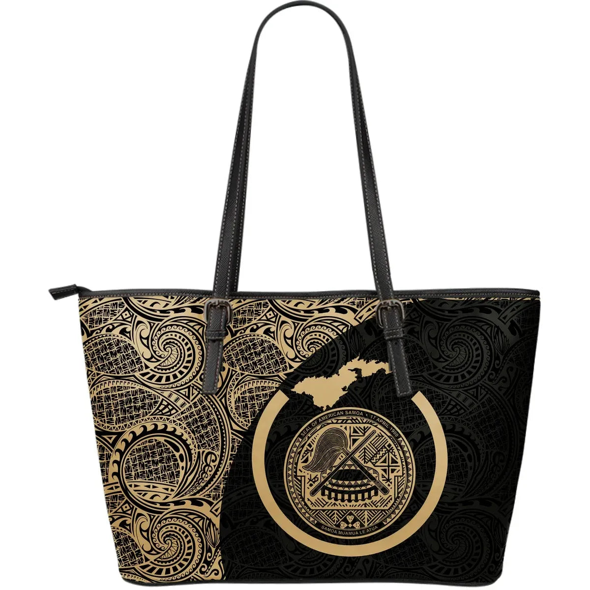 Map American Samoa Leather Tote Bags Polynesian