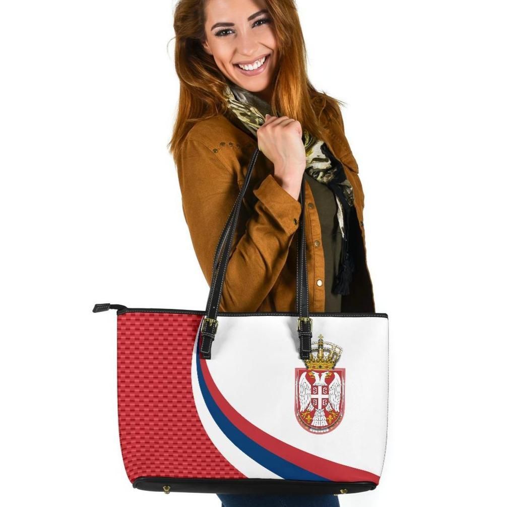 Serbia Leather Tote Bag Serbia Flag Red