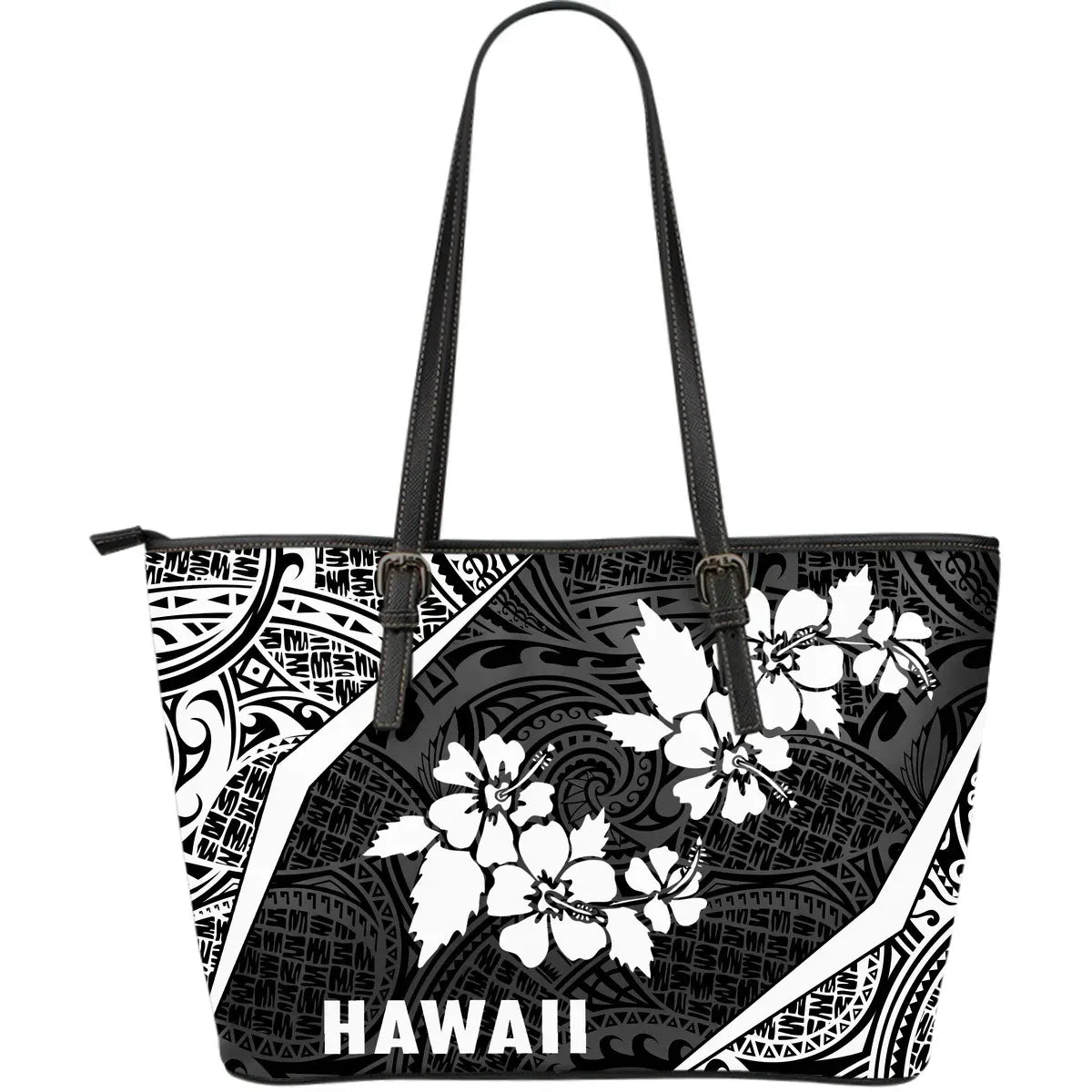 Hawaii Polynesian Leather Tote Bag Hibiscus White Th1