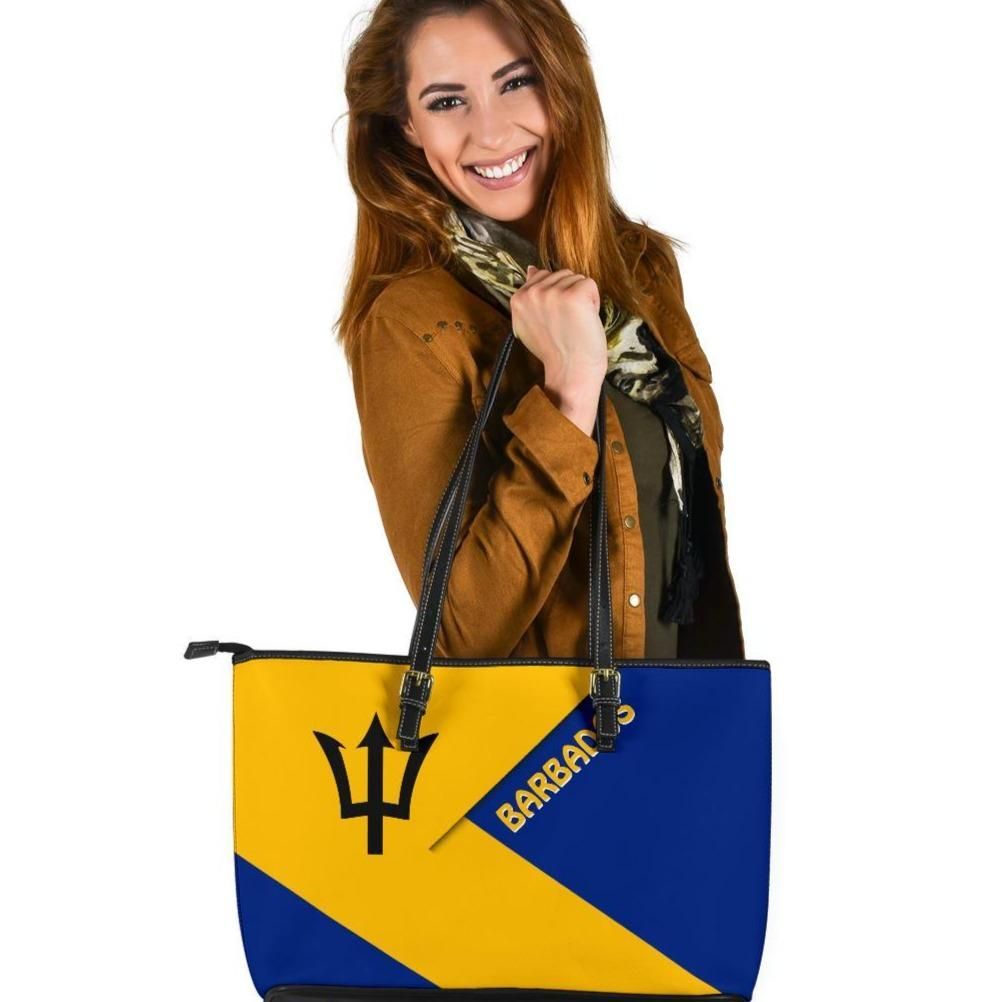 Barbados Leather Tote Bag Barbados Flag Style