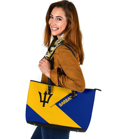 Barbados Leather Tote Bag Barbados Flag Style