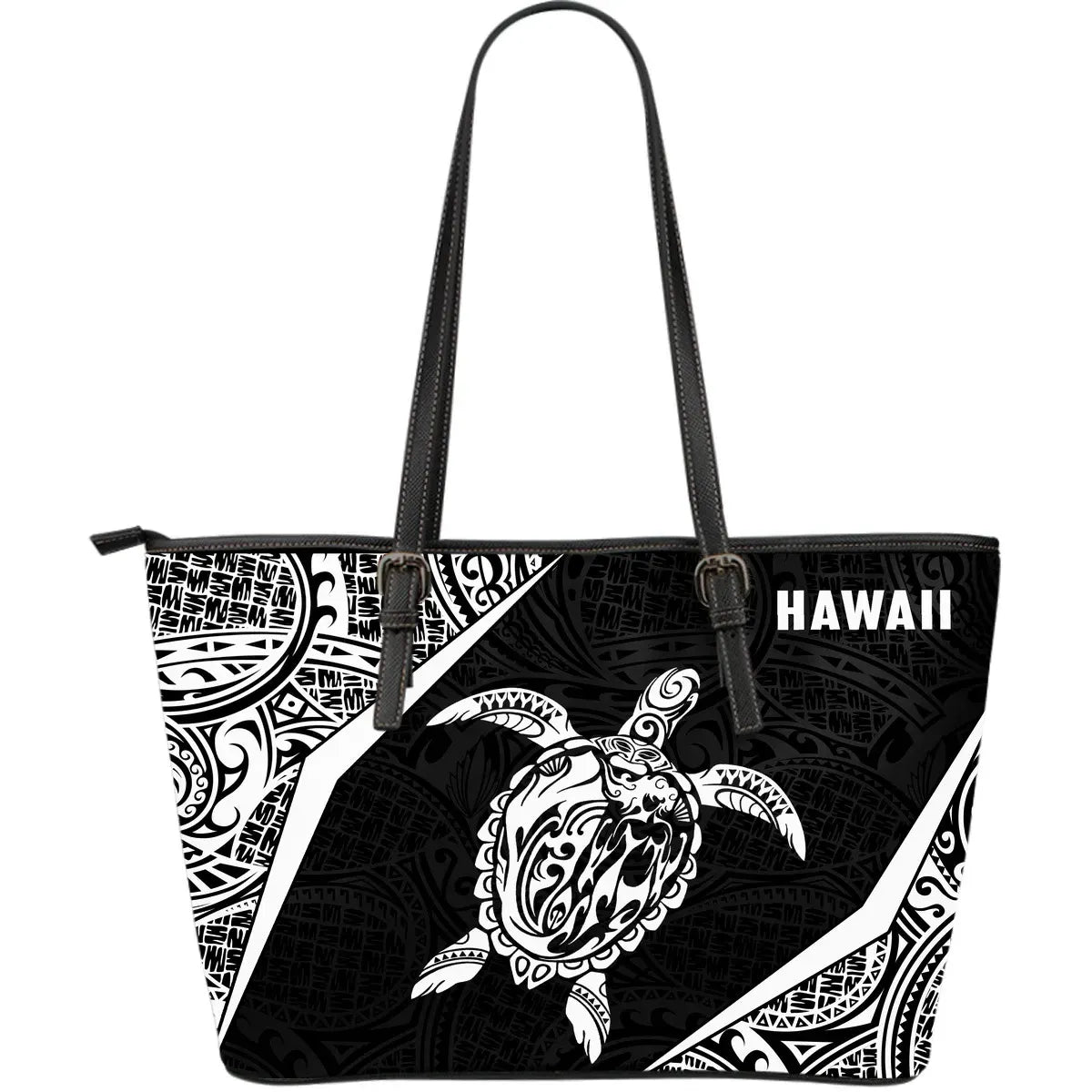 Hawaii Polynesian Leather Tote Bag Turtle White Th1